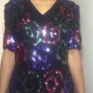 Vintage Multi Colored Sequin Shiny Top Blouse